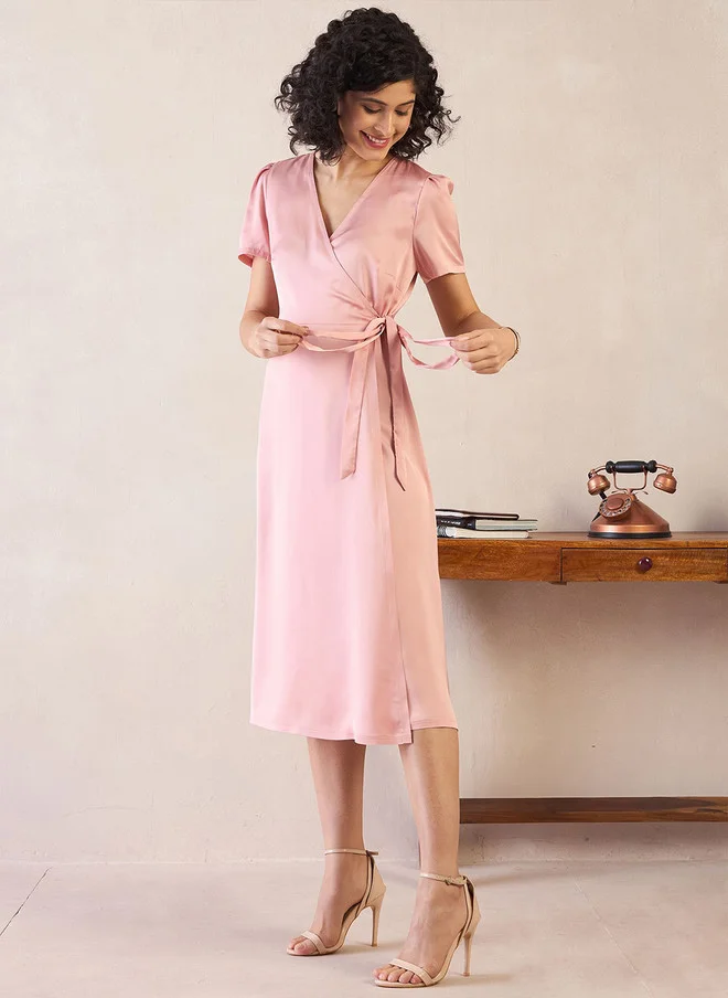 Salt Attire  SALT ATTIRE V-Neck Wrap Midi Dress for Women | Best Price UAE
