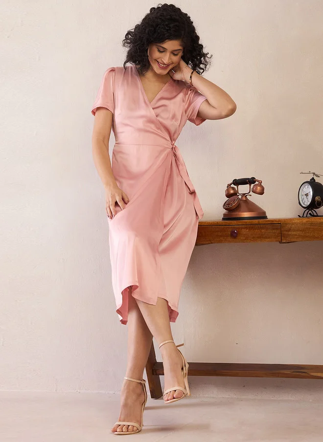 Salt Attire  SALT ATTIRE V-Neck Wrap Midi Dress for Women | Best Price UAE