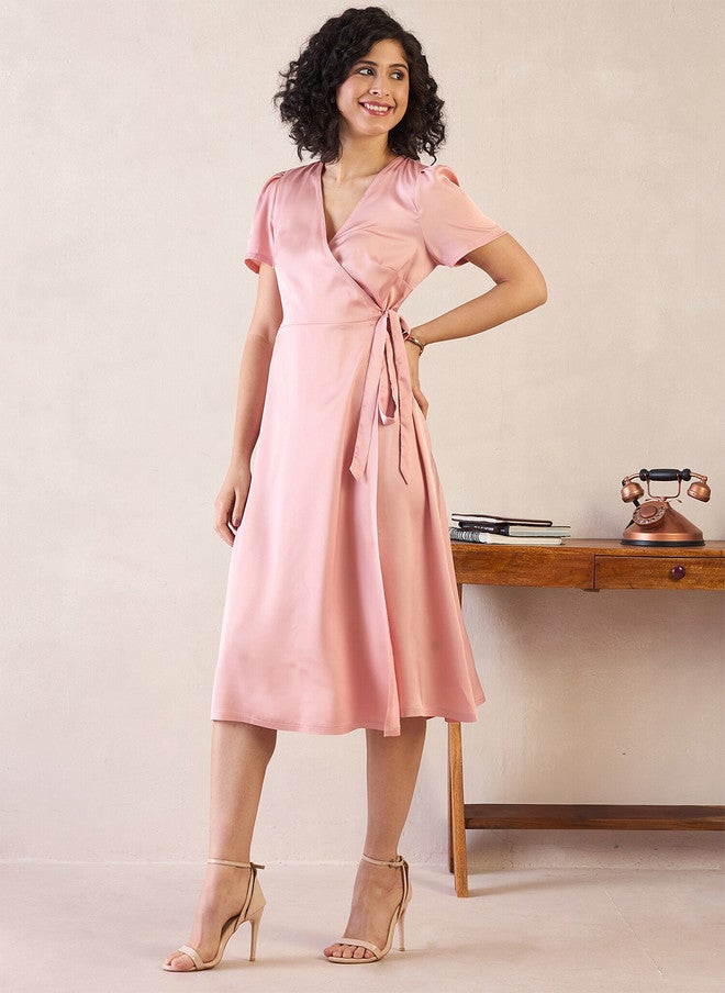 SALT ATTIRE V-Neck Wrap Midi Dress - Image 1