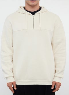 trendyol Beige Zipper and Stitching Detailed Oversize/Wide Fit Thick Fleece Lined Sweatshirt TMNAW25SW00000  - Image 1