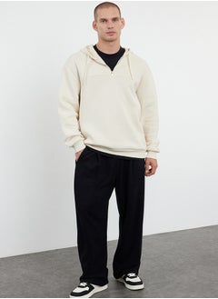 trendyol Beige Zipper and Stitching Detailed Oversize/Wide Fit Thick Fleece Lined Sweatshirt TMNAW25SW00000  - Image 3