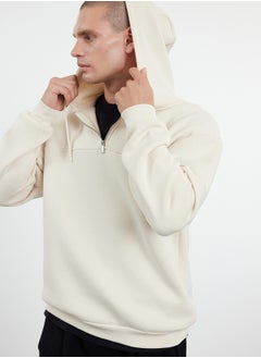 trendyol Beige Zipper and Stitching Detailed Oversize/Wide Fit Thick Fleece Lined Sweatshirt TMNAW25SW00000  - Image 2