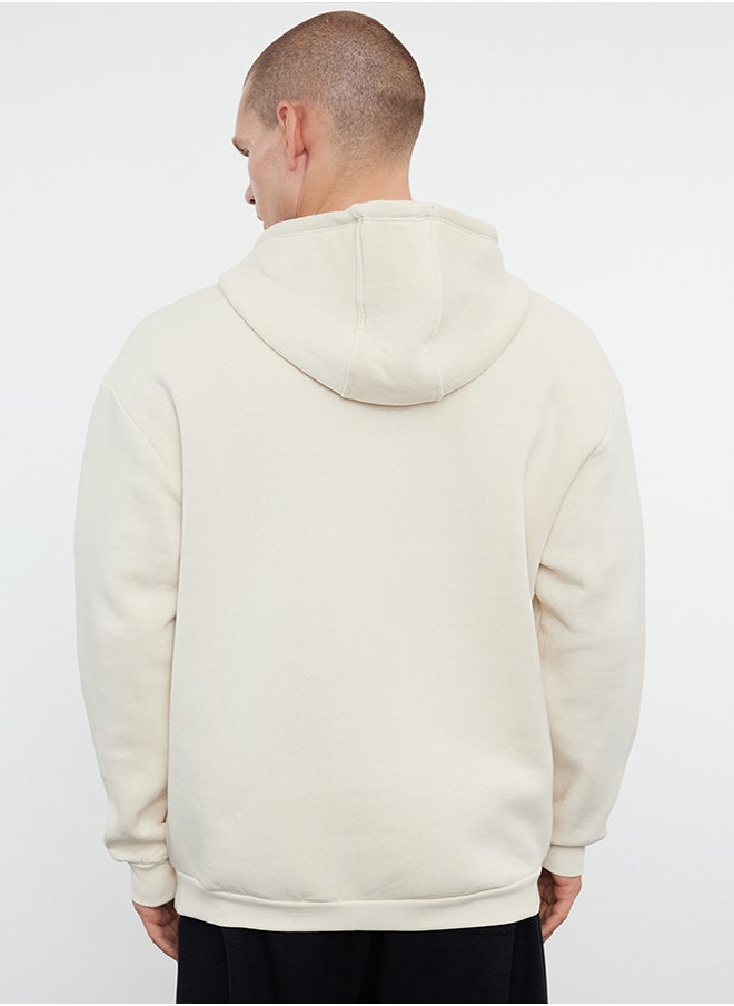 trendyol Beige Zipper and Stitching Detailed Oversize/Wide Fit Thick Fleece Lined Sweatshirt TMNAW25SW00000  - Image 5