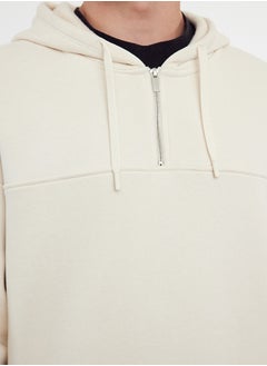 trendyol Beige Zipper and Stitching Detailed Oversize/Wide Fit Thick Fleece Lined Sweatshirt TMNAW25SW00000  - Image 4