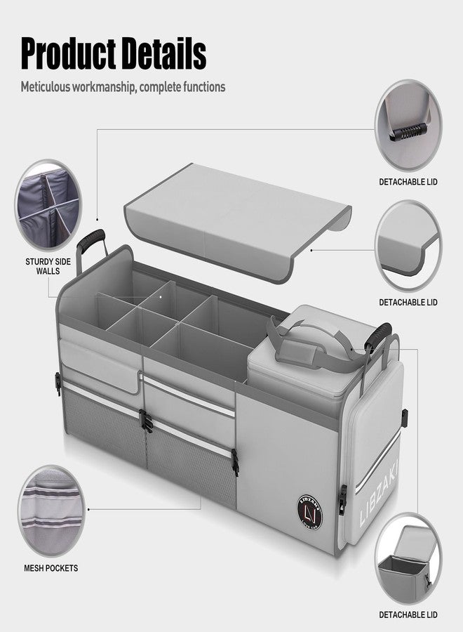 LI LIBZAKI LIBZAKI Oversize 4 in 1 Car Trunk Storage Organizer, Multi Compartment Collapsible Trunk Storage Box with Cooler Bag for Car Truck SUV-Gray - Image 4