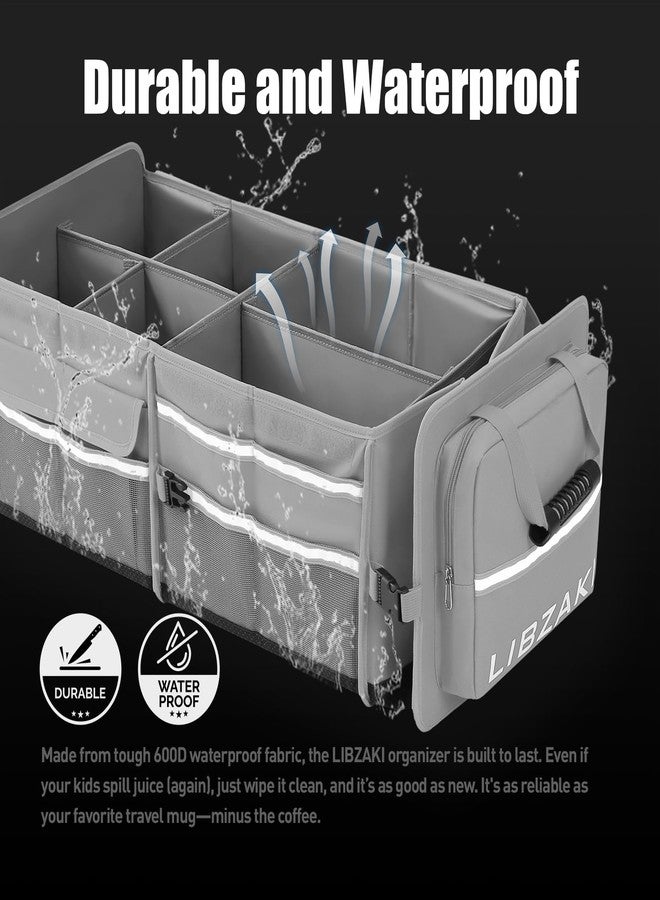 LI LIBZAKI LIBZAKI Oversize 4 in 1 Car Trunk Storage Organizer, Multi Compartment Collapsible Trunk Storage Box with Cooler Bag for Car Truck SUV-Gray - Image 2