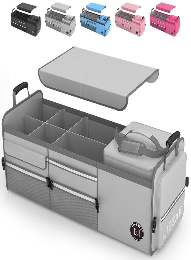 LI LIBZAKI LIBZAKI Oversize 4 in 1 Car Trunk Storage Organizer, Multi Compartment Collapsible Trunk Storage Box with Cooler Bag for Car Truck SUV-Gray - Image 1