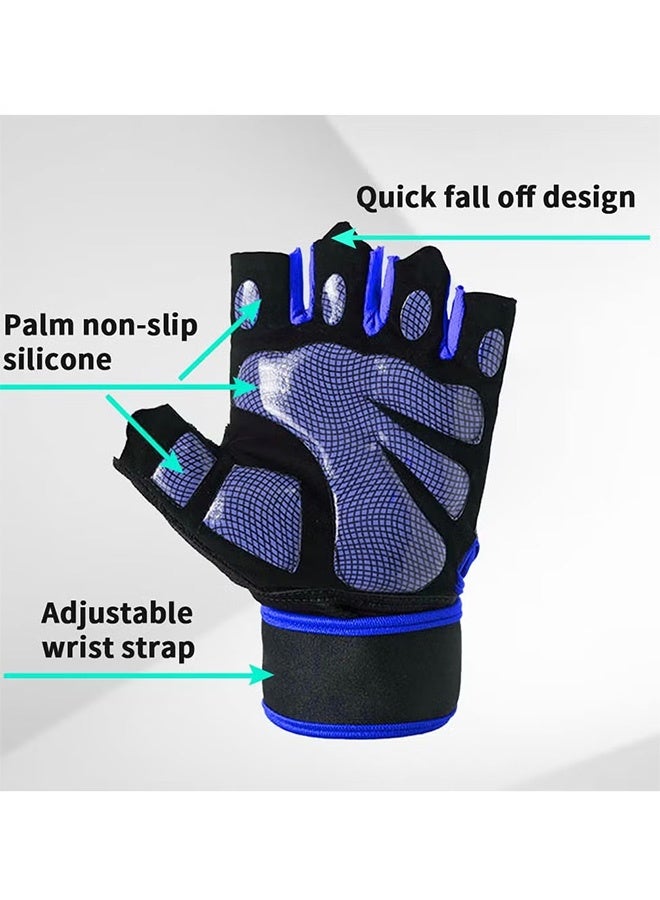 CAMPANAS Weight Lifting Gloves, Workout Gloves for Men and Women, Cycling Gloves with Non-Slip and Wrist Support Adjustable Velcro Strap, Suitable for Fitness  Weightlifting Cycling (Blue) - Image 4