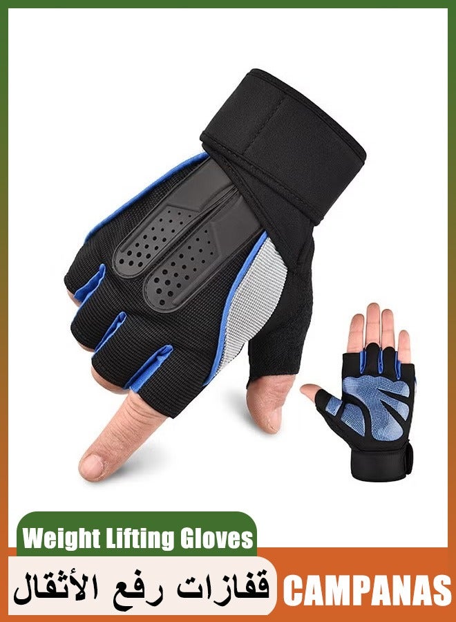 CAMPANAS Weight Lifting Gloves, Workout Gloves for Men and Women, Cycling Gloves with Non-Slip and Wrist Support Adjustable Velcro Strap, Suitable for Fitness  Weightlifting Cycling (Blue) - Image 1
