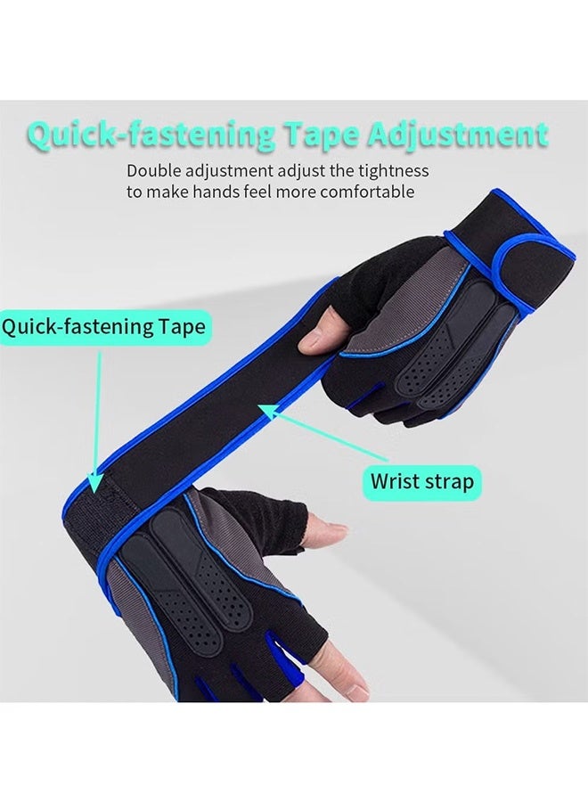 CAMPANAS Weight Lifting Gloves, Workout Gloves for Men and Women, Cycling Gloves with Non-Slip and Wrist Support Adjustable Velcro Strap, Suitable for Fitness  Weightlifting Cycling (Blue) - Image 2