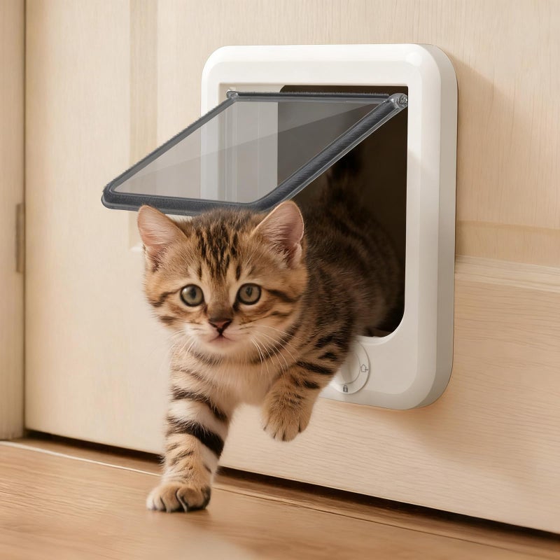 LIBBEPET Cat Door Interior Door, Push & Turn 4-Way Lock Indoor Cat Doors, Reinforced ABS Frame Pet Doors for Cats Up to 11 lbs, Easy DIY Installation for Interior and Exterior Doors, Medium - Image 1