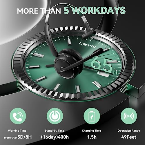 LEVN Wireless Headset 5.2 for Call Center, Bluetooth Headphones with Mic for Work(Noise Cancelling), 65 Hours Woktime & Mute Button,Wireless Headset for Work from Home/Office/PC/Computer/Laptop(Black) - Image 5