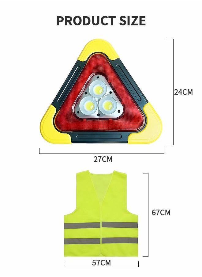GROIC - Multifunctional Emergency Warning Triangle - Car Triangle Warning Sign Tripod with Reflective vest，Safety Signal Light, LED flood Light, Water-resistant, Shockproof,Portable - Image 1