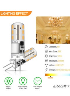 KASTWAVE G4 LED Bulb JC Type Bi-Pin Base Light Bulbs 1.4W AC/DC 12V 6000K Warm White 10W T3 Halogen Bulb Replacement for Under Cabinet Puck Light, Chandelier, RV, Landscape Lighting (6 Pack)  - Image 2