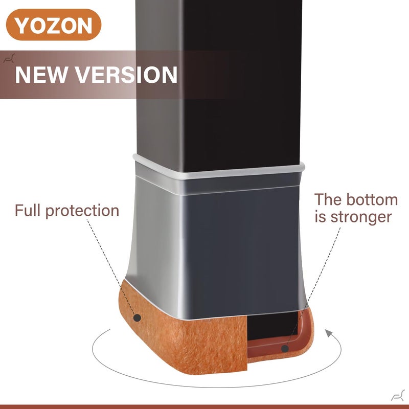 YOZON Chair Leg Floor Protectors Square Chair Leg Protectors for Hardwood Floors Silicone Caps Felt Strengthen Bottom Protection Anti-Scratch Reduce Noise 16 Pack Clear Square M Fit:13/16" to 1" (20-26mm) - Image 3
