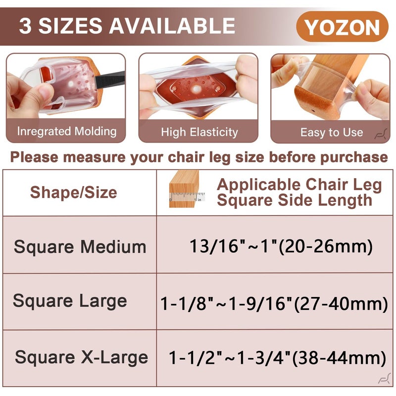 YOZON Chair Leg Floor Protectors Square Chair Leg Protectors for Hardwood Floors Silicone Caps Felt Strengthen Bottom Protection Anti-Scratch Reduce Noise 16 Pack Clear Square M Fit:13/16" to 1" (20-26mm) - Image 4