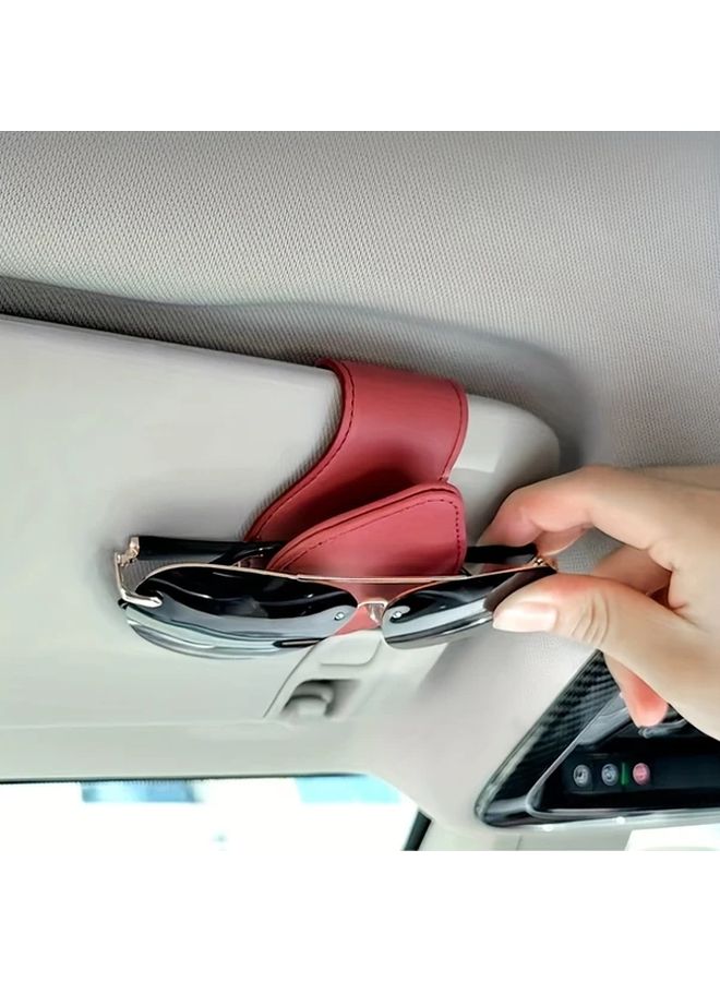 Black PU Leather Car Sun Visor Glasses Holder Clip with Card Storage - Image 3