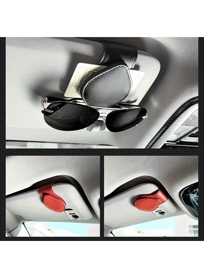Black PU Leather Car Sun Visor Glasses Holder Clip with Card Storage - Image 4
