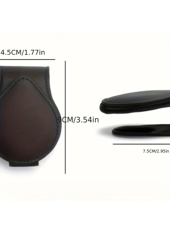 Black PU Leather Car Sun Visor Glasses Holder Clip with Card Storage - Image 2