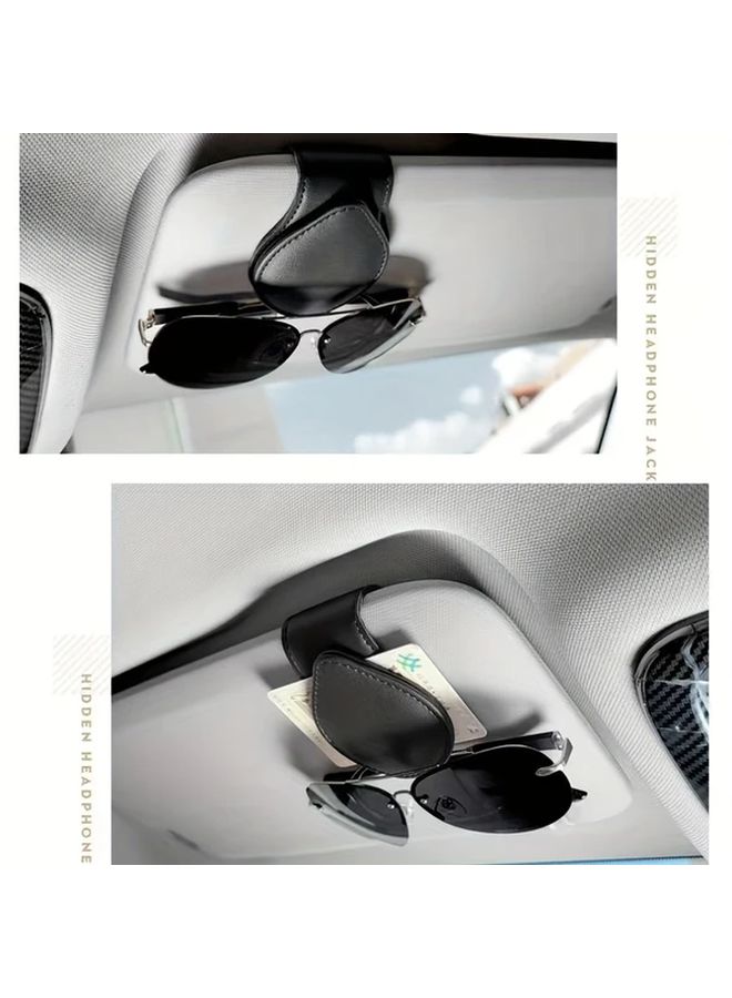 Black PU Leather Car Sun Visor Glasses Holder Clip with Card Storage - Image 5