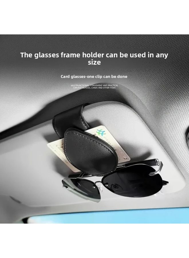 Black PU Leather Car Sun Visor Glasses Holder Clip with Card Storage - Image 1
