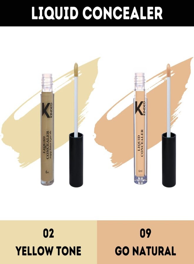 KINDED Liquid Concealer Full Coverage Colour Corrector Contour Waterproof HD Pro Master Series for Dry & Oily Skin Dark Circles & Spots (Creamy Matte, Yellow Tone & Go Natural Combo, 6 ml each) - Image 2