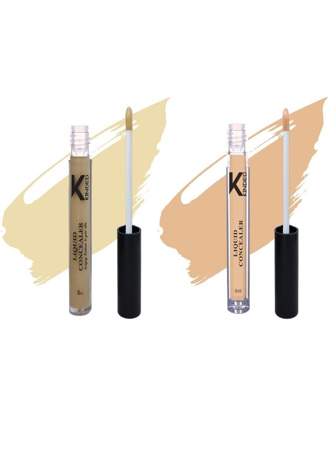 KINDED Liquid Concealer Full Coverage Colour Corrector Contour Waterproof HD Pro Master Series for Dry & Oily Skin Dark Circles & Spots (Creamy Matte, Yellow Tone & Go Natural Combo, 6 ml each) - Image 1