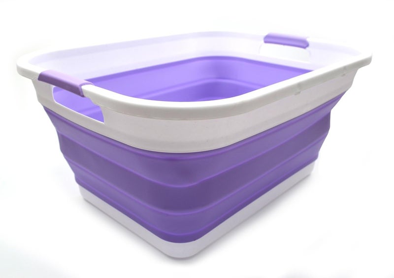 SAMMART 41L (10.8 gallon) Collapsible Plastic Laundry Basket-Foldable Pop Up Storage Container/Organizer-Portable Washing Tub-Space Saving, Water capacity: 32L (8.4 gallon) (Rectangular, Lt. Purple) - Image 1