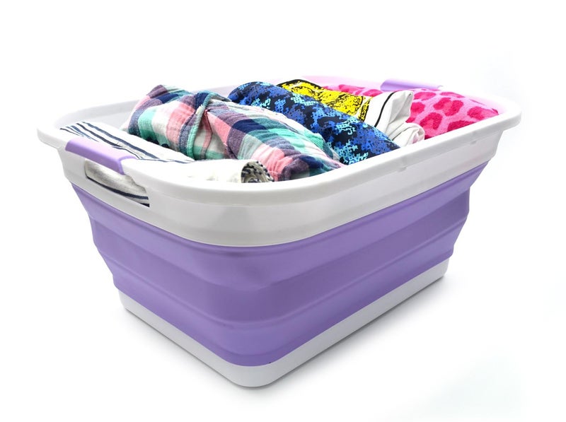 SAMMART 41L (10.8 gallon) Collapsible Plastic Laundry Basket-Foldable Pop Up Storage Container/Organizer-Portable Washing Tub-Space Saving, Water capacity: 32L (8.4 gallon) (Rectangular, Lt. Purple) - Image 5