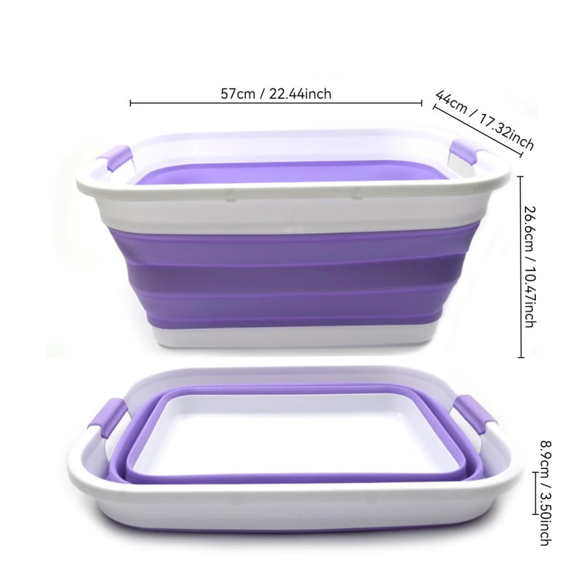 SAMMART 41L (10.8 gallon) Collapsible Plastic Laundry Basket-Foldable Pop Up Storage Container/Organizer-Portable Washing Tub-Space Saving, Water capacity: 32L (8.4 gallon) (Rectangular, Lt. Purple) - Image 2