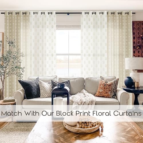 Lino Rosa Neutral Curtains for Modern Farmhouse Style Living Room,Farm House Country Floral Patterned Linen Sheer Primitive Curtain for Bedroom 96 Inch Long 2 Panel Set 8FT 8 FT Length Floor to Ceiling Curtains - Image 2