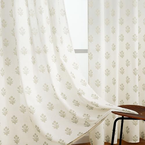 Lino Rosa Neutral Curtains for Modern Farmhouse Style Living Room,Farm House Country Floral Patterned Linen Sheer Primitive Curtain for Bedroom 96 Inch Long 2 Panel Set 8FT 8 FT Length Floor to Ceiling Curtains - Image 5