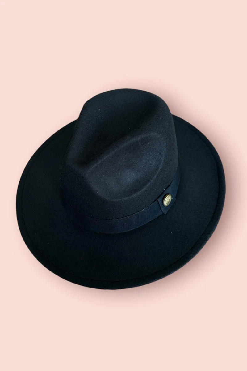 Bahels Imported Black Fedora Hat Hard Cowboy Panama Hat - Adjustable