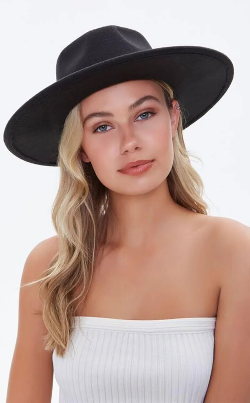 Bahels Imported Black Fedora Hat Hard Cowboy Panama Hat - Adjustable