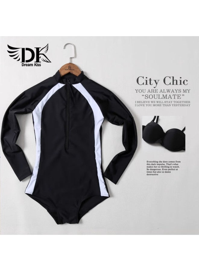 Dk Women's Long-sleeve One-piece Swimsuit, 2025 New Style, Hot Spring Professional Sports Surfing Suit, Conservative For Swimming Pool Use, Size M - Image 3