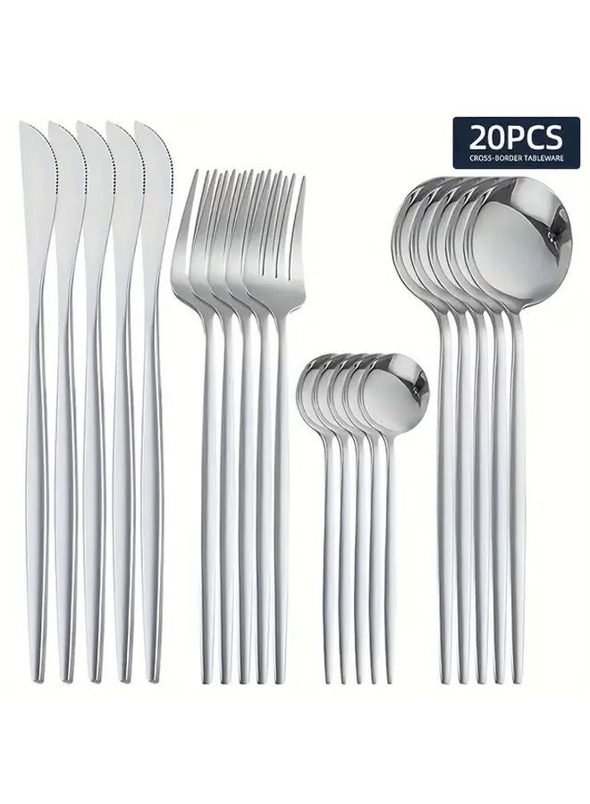 20pcs Stainless Steel Cutlery Set Forks Spoons Knives Dishwasher Safe - Image 1