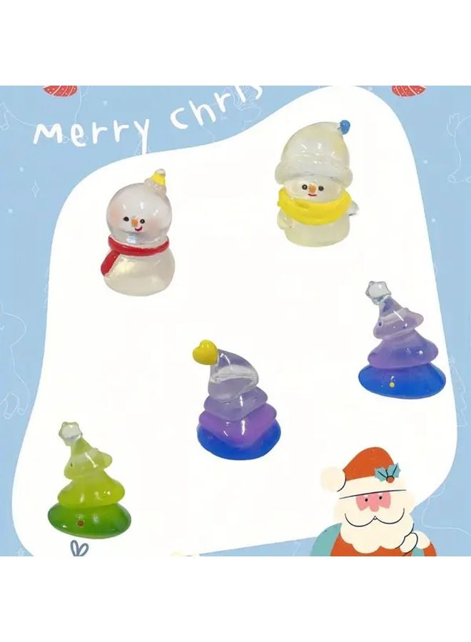 Holiday Season Tree 3pcs Mini Christmas Snowman And Tree Statue Decorations - Image 1