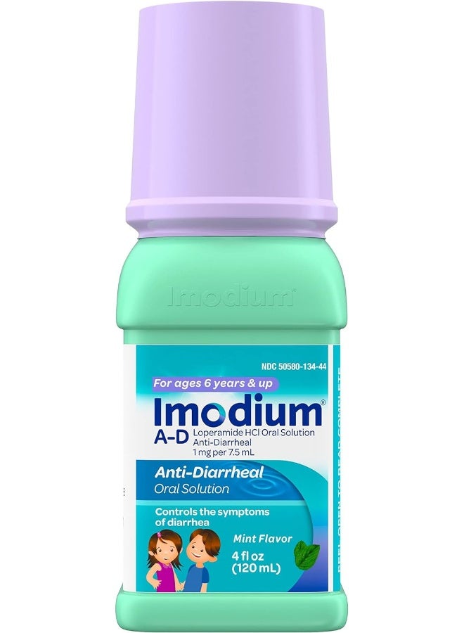 Imodium A D Children's Liquid Anti Diarrheal Medicine Loperamide Hydrochloride Mint Flavour, 4 fl. oz - Image 1