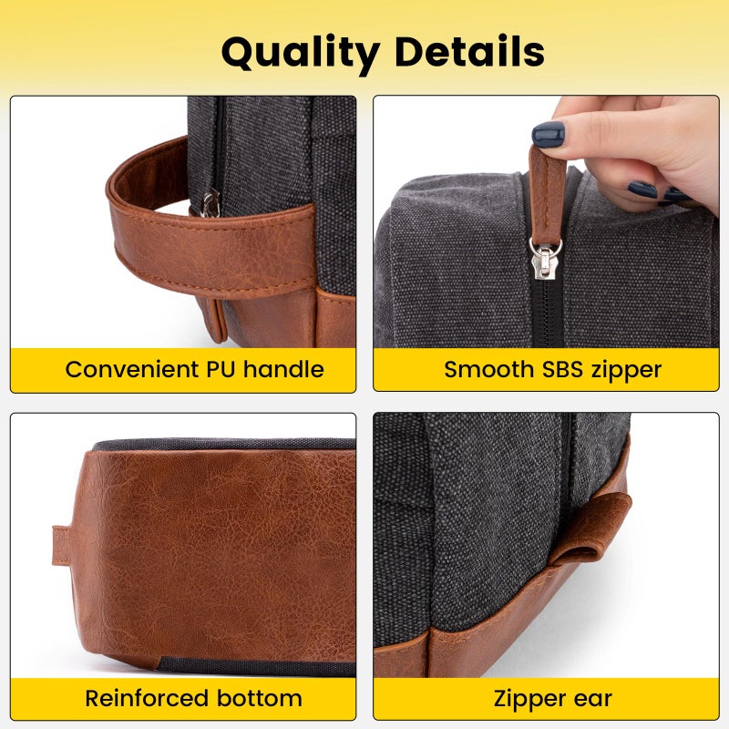 Vorspack Toiletry Bag Hanging Dopp Kit for Men Water Resistant Canvas Shaving Bag with Large Capacity for Travel - Dark Grey - Image 3