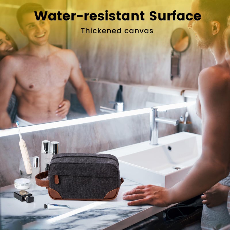 Vorspack Toiletry Bag Hanging Dopp Kit for Men Water Resistant Canvas Shaving Bag with Large Capacity for Travel - Dark Grey - Image 5