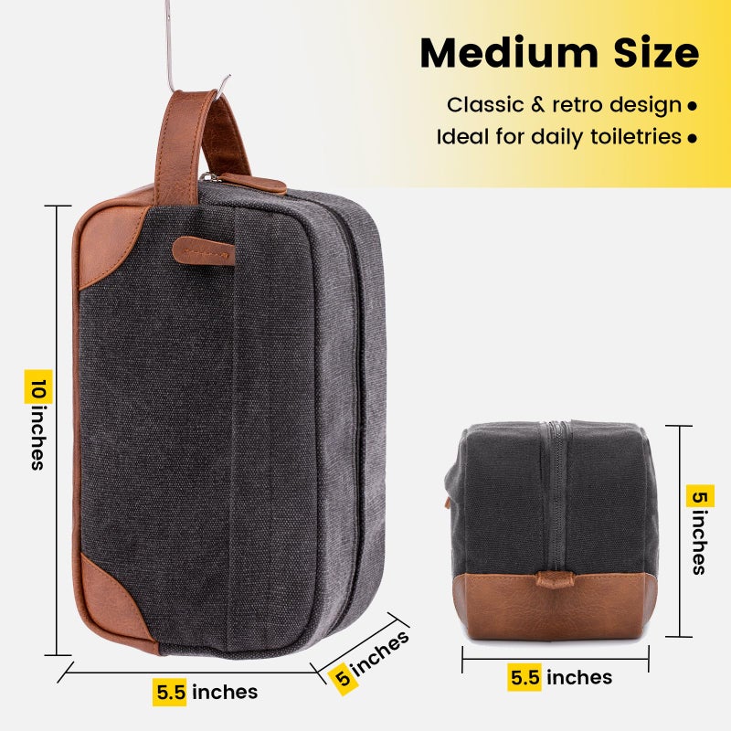 Vorspack Toiletry Bag Hanging Dopp Kit for Men Water Resistant Canvas Shaving Bag with Large Capacity for Travel - Dark Grey - Image 2