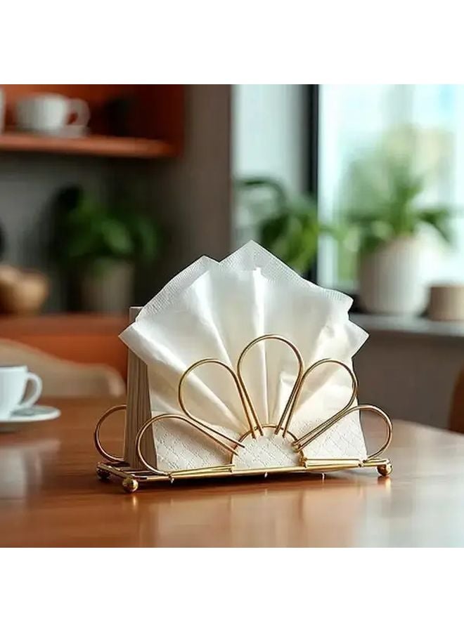 صندوق تخزين المناديل المربع ذو التصميم الزهري المعدني الذهبي والبناء الحديدي - Image 5