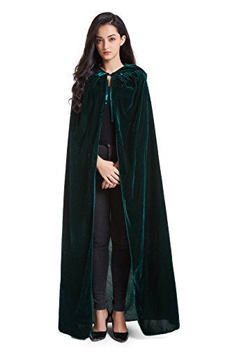 Crizcape Unisex Halloween Costume Cape Hooded Velvet Cloak for Men and Womens Green Small - Image 2