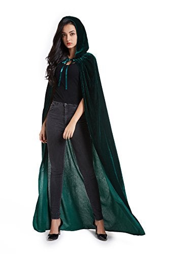 Crizcape Unisex Halloween Costume Cape Hooded Velvet Cloak for Men and Womens Green Small - Image 5