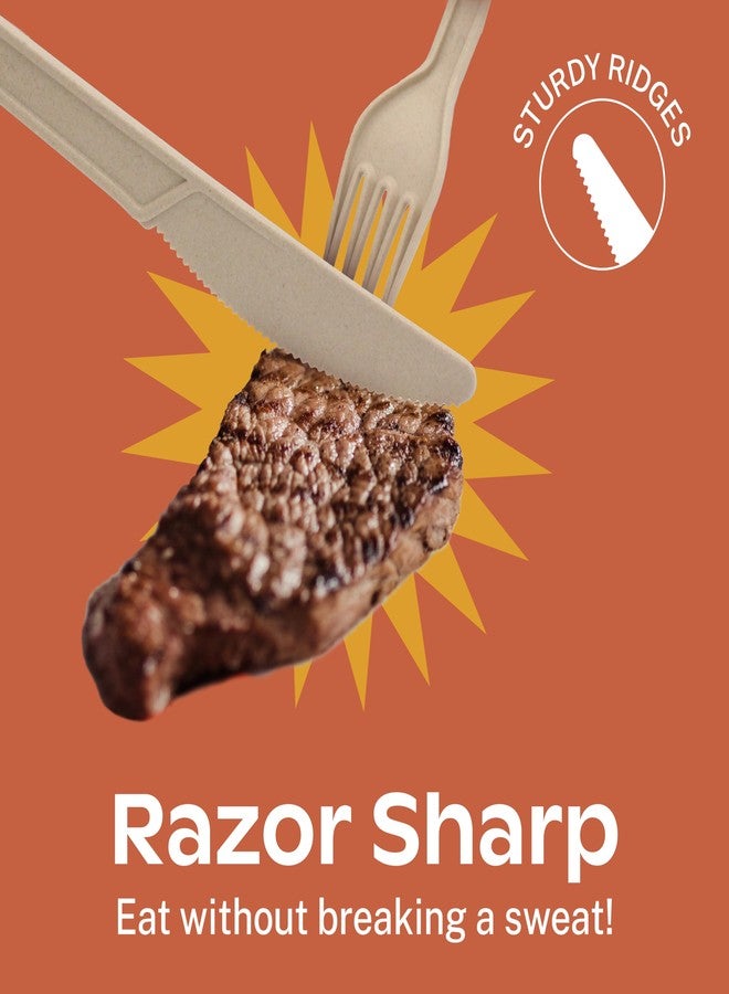 CORAL Light Brown 100% Compostable Forks - 120 Heavy Duty Forks (7.0 inch) - Break Resistant with Smooth Edges, Ocean Friendly Alternative to Plastic Silverware - Biodegradable & Disposable Forks - Image 4