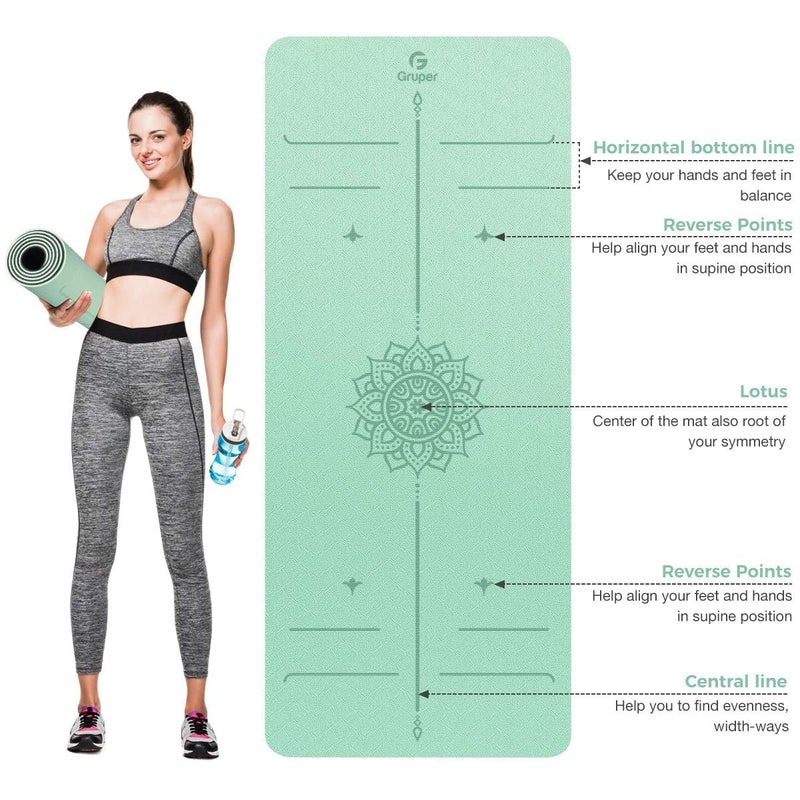 Gruper Yoga Mat Non Slip TPE Thick Yoga Mat with Alignment Mark, Large Size 72"L x 32"W x 0.32"Th or 0.24"Th, Anti-Tear Exercise & Fitness Mat for Yoga, Pilates & Floor Workouts (Green Black, Thickness-8mm) - Image 2