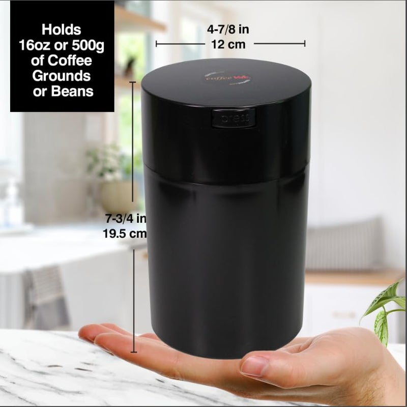 COFFEEVAC 1LB Patented Airtight Multi-use Vacuum Works as Smell Proof Ground Coffee Bean Containers. Black Cap and Body, 1.85-Liter/1.6-Quart - Image 4