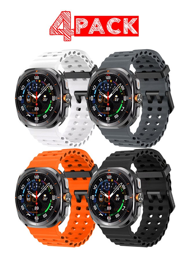 MARGOUN (for Samsung Galaxy Watch 7 Ultra) 4 Pack Silicone Band Soft Ocean Silicone Sport Strap Replacement Accessory Multicolour E
