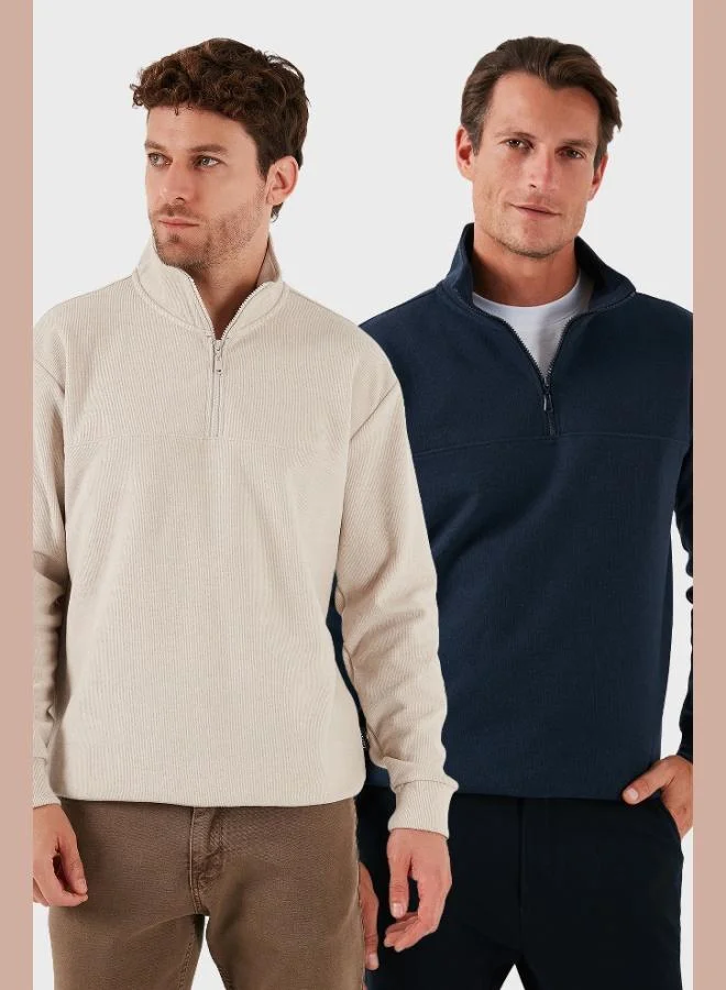 Buratti Cotton Regular Fit Half Zipper Stand Collar 2-Pack Sweater Men's SWEATER 456112S2