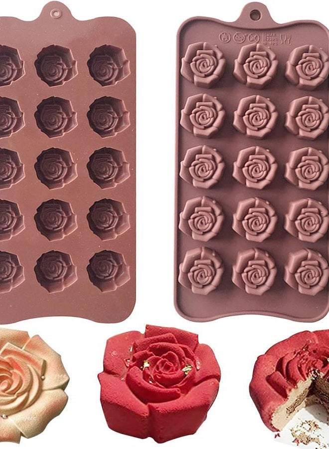 2 Pack Chocolate Silicone Molds Candy Mold， Rose Flower Shape Baking Mold Candy Molds BPA Free & Non-stick Silicone Tray for Hard Candy Gummy Bomb Jello Ice Cube Small Soap